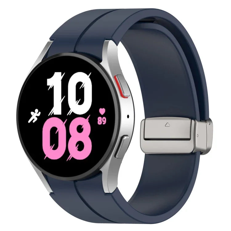 Magnetic Folding Silver Buckle Silicone Watch Band, For Samsung Galaxy Watch FE 40mm, For Samsung Galaxy Watch7 40 / 44mm