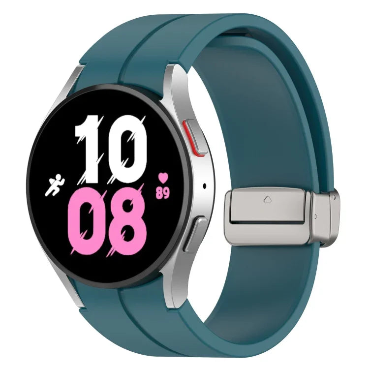 Magnetic Folding Silver Buckle Silicone Watch Band, For Samsung Galaxy Watch FE 40mm, For Samsung Galaxy Watch7 40 / 44mm