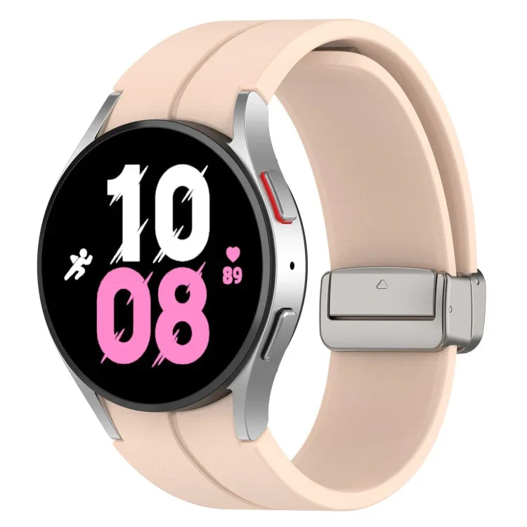 Magnetic Folding Silver Buckle Silicone Watch Band, For Samsung Galaxy Watch FE 40mm, For Samsung Galaxy Watch7 40 / 44mm