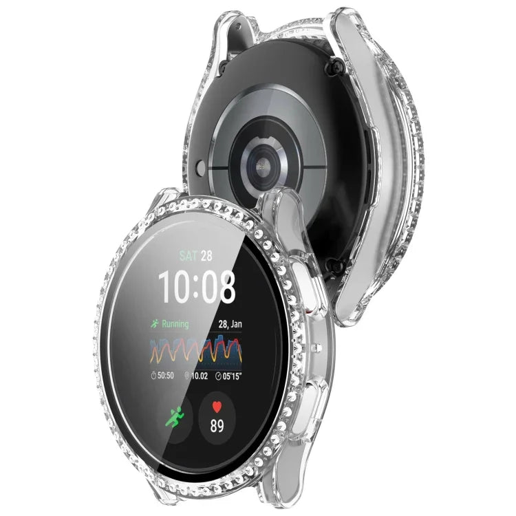 Single Row Diamond PC + Tempered Film Integrated Watch Protective Case, For Samsung Galaxy Watch 7 44mm, For Samsung Galaxy Watch 7 40mm
