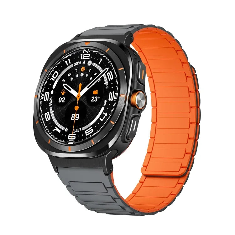 For Samsung Galaxy Watch Ultra 47mm Black Connector I-shaped Magnetic Silicone Watch Band