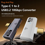 USB-C / Type-C Male to Dual Type-C Female USB3.2/10Gbps OTG Converter PD100W Charging Adapter, Dual Type-C
