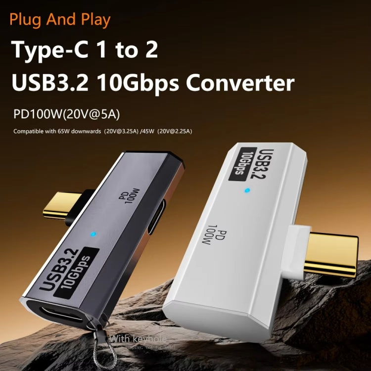 USB-C / Type-C Male to Dual Type-C Female USB3.2/10Gbps OTG Converter PD100W Charging Adapter, Dual Type-C
