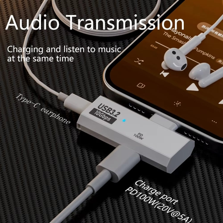 USB-C / Type-C Male to Dual Type-C Female USB3.2/10Gbps OTG Converter PD100W Charging Adapter, Dual Type-C