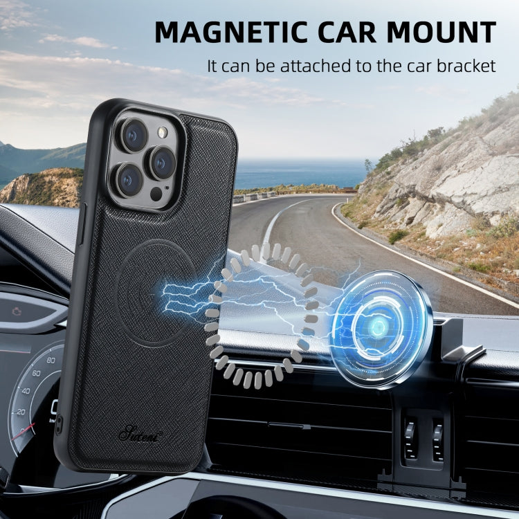 Suteni H18 Cross Grain MagSafe Wallet Leather Phone Case, For iPhone 13 Pro Max, For iPhone 13 Pro, For iPhone 13, For iPhone 12, For iPhone 12 Pro Max, For iPhone 12 Pro