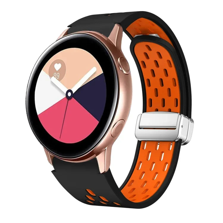 Two Color Magnetic Folding Silver Buckle Silicone Watch Band, For Samsung Galaxy Watch 3 41mm, For Samsung Galaxy Watch Active, For Samsung Galaxy Watch 42mm, For Samsung Gear S2 Classic