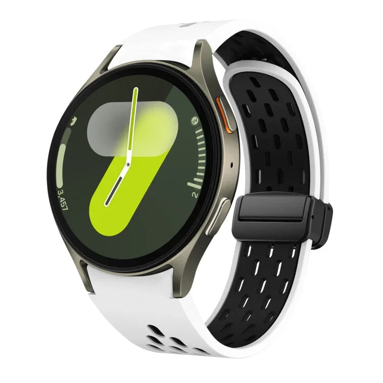 Two Color Magnetic Folding Black Buckle Silicone Watch Band, For Samsung Galaxy Watch 7 40 / 44mm, For Samsung Galaxy Watch 5 40 / 44mm, For Samsung Galaxy Watch 4 40 / 44mm, For Samsung Galaxy Watch 4 Classic 42 / 46mm