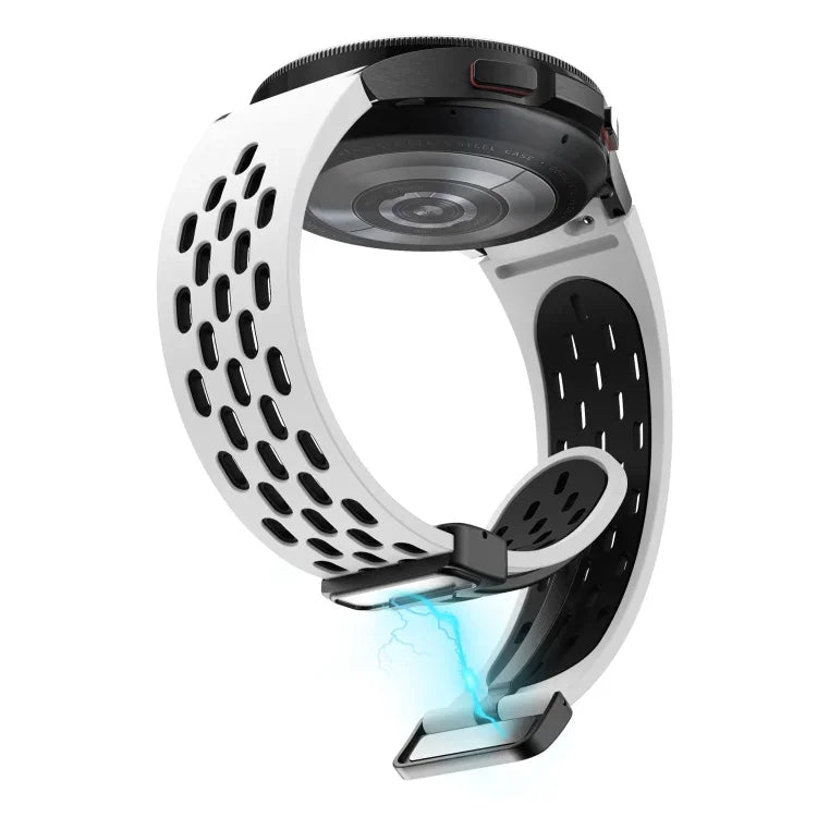 Two Color Magnetic Folding Black Buckle Silicone Watch Band, For Samsung Galaxy Watch 7 40 / 44mm, For Samsung Galaxy Watch 5 40 / 44mm, For Samsung Galaxy Watch 4 40 / 44mm, For Samsung Galaxy Watch 4 Classic 42 / 46mm