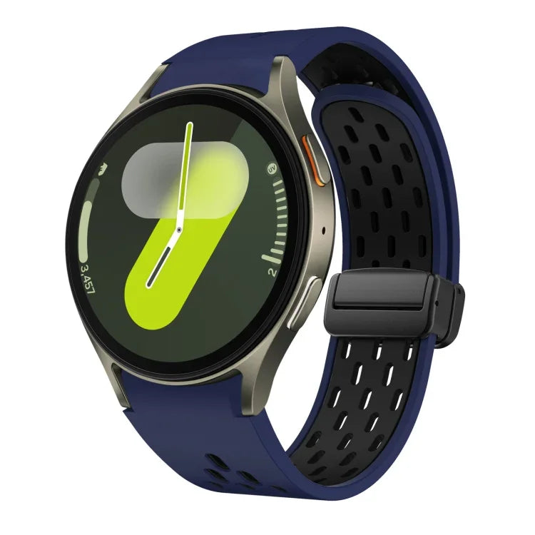 Two Color Magnetic Folding Black Buckle Silicone Watch Band, For Samsung Galaxy Watch 7 40 / 44mm, For Samsung Galaxy Watch 5 40 / 44mm, For Samsung Galaxy Watch 4 40 / 44mm, For Samsung Galaxy Watch 4 Classic 42 / 46mm