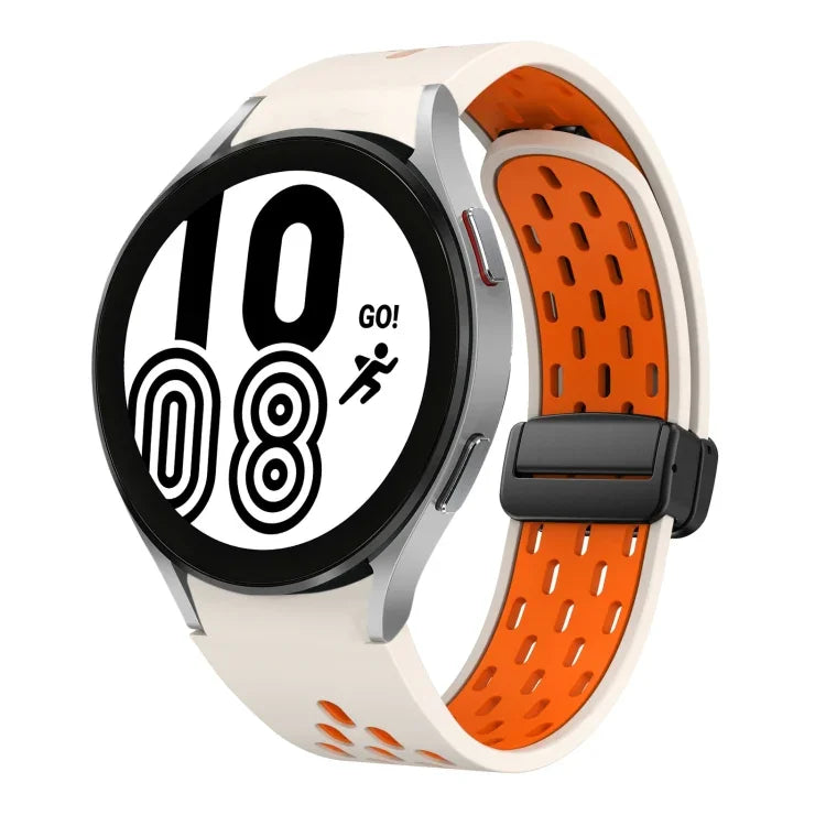 Two Color Magnetic Folding Black Buckle Silicone Watch Band, For Samsung Galaxy Watch 7 40 / 44mm, For Samsung Galaxy Watch 5 40 / 44mm, For Samsung Galaxy Watch 4 40 / 44mm, For Samsung Galaxy Watch 4 Classic 42 / 46mm
