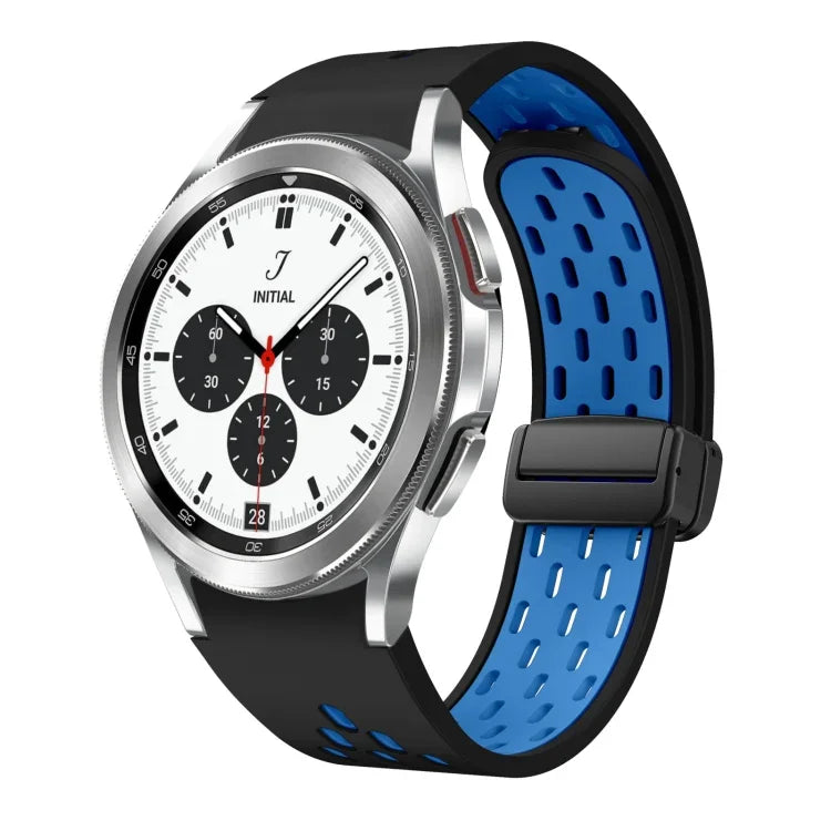 Two Color Magnetic Folding Black Buckle Silicone Watch Band, For Samsung Galaxy Watch 7 40 / 44mm, For Samsung Galaxy Watch 5 40 / 44mm, For Samsung Galaxy Watch 4 40 / 44mm, For Samsung Galaxy Watch 4 Classic 42 / 46mm