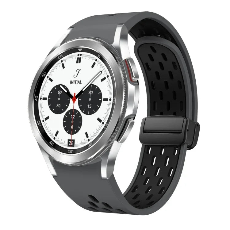 Two Color Magnetic Folding Black Buckle Silicone Watch Band, For Samsung Galaxy Watch 7 40 / 44mm, For Samsung Galaxy Watch 5 40 / 44mm, For Samsung Galaxy Watch 4 40 / 44mm, For Samsung Galaxy Watch 4 Classic 42 / 46mm