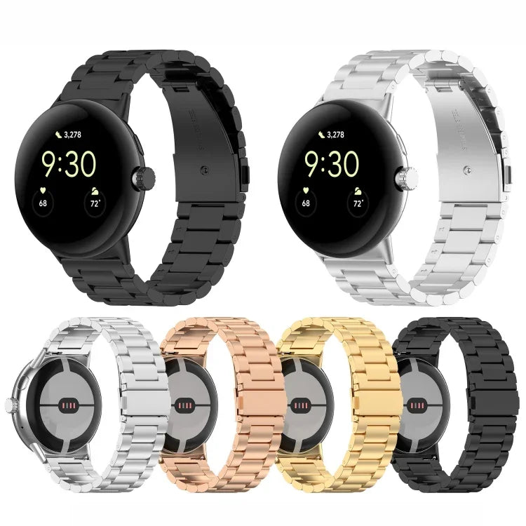 Three Beads Stainless Steel Metal Watch Band, For Google Pixel Watch 4 / Watch 3 45mm, For Google Pixel Watch 4 / 3 / 2 / 1 41mm
