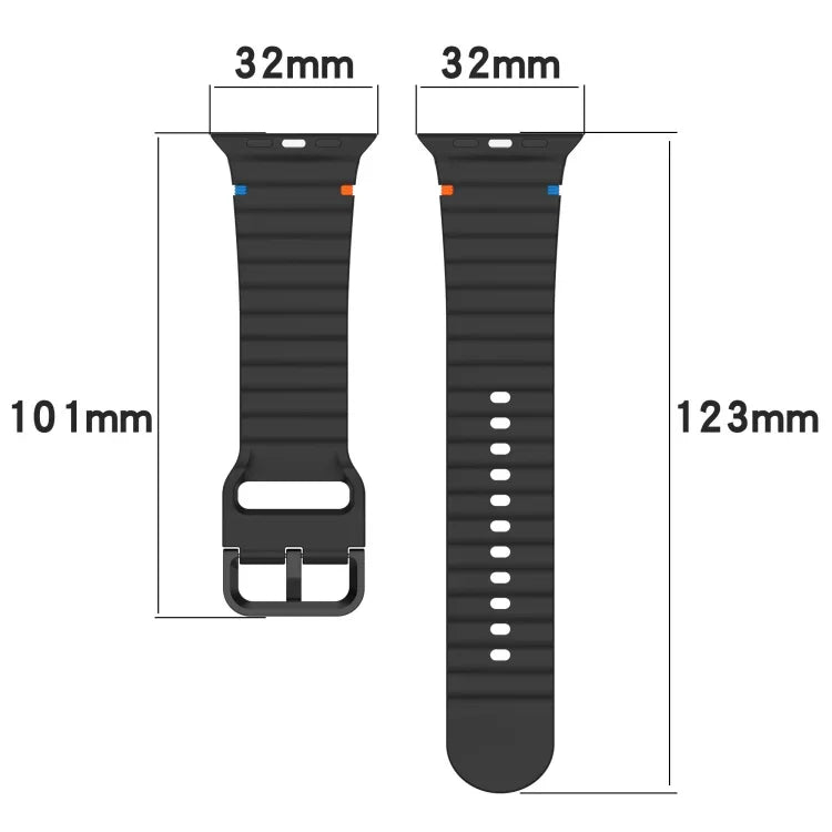 Wavy Grain Stitched Silicone Watch Band, For Apple Watch SE 2023 44mm, For Apple Watch SE 2023 40mm, For Apple Watch Ultra 2 49mm, For Apple Watch Series 9 45mm