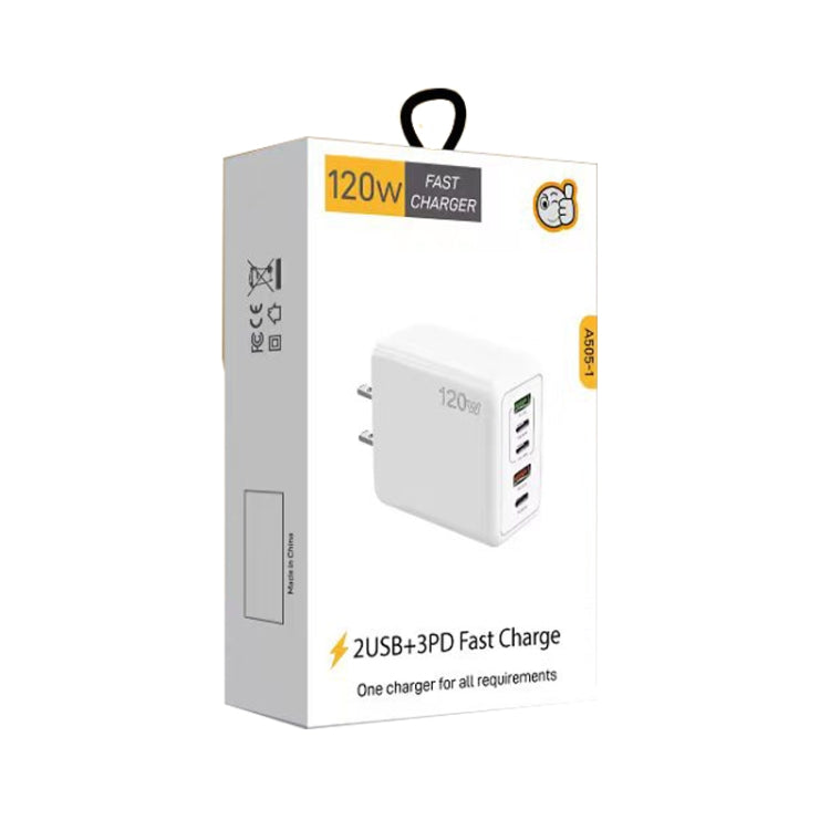 120W PD3.0 3 Type-C 2 USB Multi Port Quick Charger with Type-C to Type-C Cable, US Plug, US Plug + C to C Cable