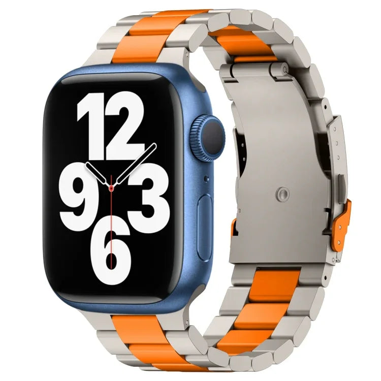 Three Beads Titanium Alloy Metal Watch Band, For Apple Watch Series 7 41mm, For Apple Watch Series 7 45mm, For Apple Watch Series 6 40mm, For Apple Watch Series 6 44mm, For Apple Watch Series 5 44mm, For Apple Watch Series 5 40mm                       ...