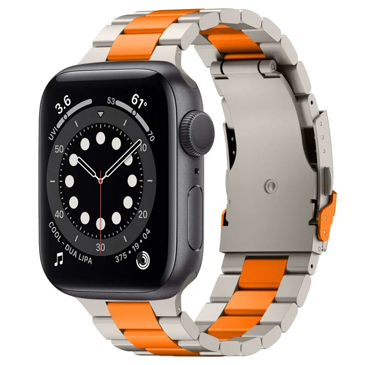 Three Beads Titanium Alloy Metal Watch Band, For Apple Watch Series 7 41mm, For Apple Watch Series 7 45mm, For Apple Watch Series 6 40mm, For Apple Watch Series 6 44mm, For Apple Watch Series 5 44mm, For Apple Watch Series 5 40mm                       ...