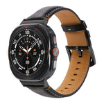 For Samsung Galaxy Watch Ultra 47mm Stitched Black Buckle Genuine Leather Watch Band