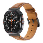 For Samsung Galaxy Watch Ultra 47mm Stitched Black Buckle Genuine Leather Watch Band