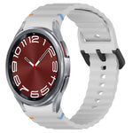 Wavy Grain Stitched Black Buckle Silicone Watch Band, For Samsung Galaxy Watch FE 40mm, For Samsung Galaxy Watch 7 40 / 44mm, For Samsung Galaxy Watch 6 Classic 43 / 47mm, For Samsung Galaxy Watch 6 40 / 44mm