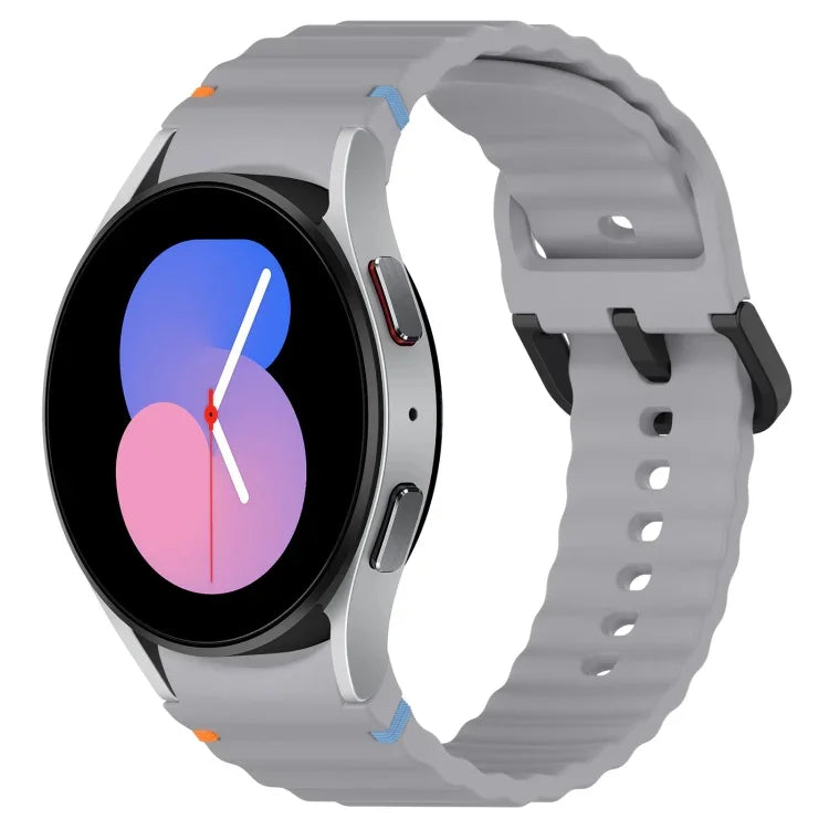 Wavy Grain Stitched Black Buckle Silicone Watch Band, For Samsung Galaxy Watch 5 40 / 44mm, For Samsung Galaxy Watch 5 Pro, For Samsung Galaxy Watch 4 40 / 44mm, For Samsung Galaxy Watch 4 Classic 42 / 46mm