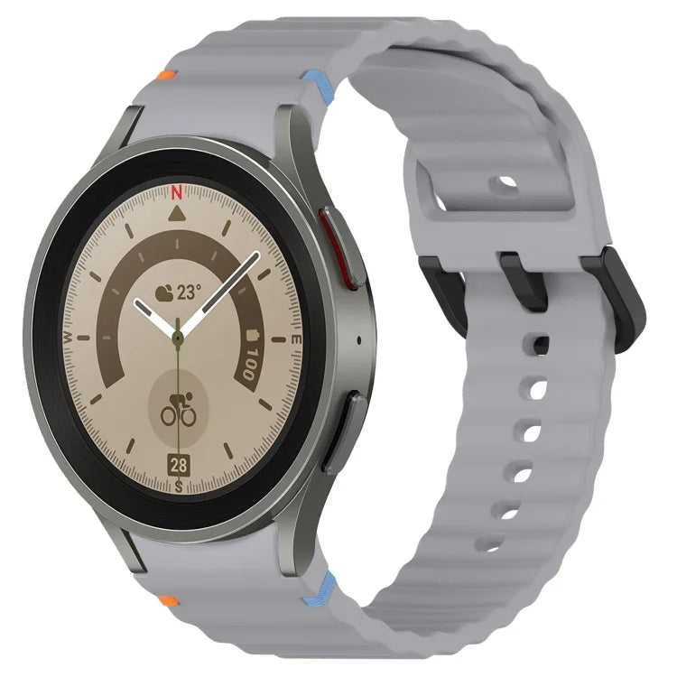 Wavy Grain Stitched Black Buckle Silicone Watch Band, For Samsung Galaxy Watch 5 40 / 44mm, For Samsung Galaxy Watch 5 Pro, For Samsung Galaxy Watch 4 40 / 44mm, For Samsung Galaxy Watch 4 Classic 42 / 46mm