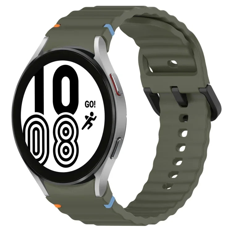 Wavy Grain Stitched Black Buckle Silicone Watch Band, For Samsung Galaxy Watch 5 40 / 44mm, For Samsung Galaxy Watch 5 Pro, For Samsung Galaxy Watch 4 40 / 44mm, For Samsung Galaxy Watch 4 Classic 42 / 46mm