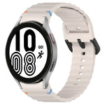Wavy Grain Stitched Black Buckle Silicone Watch Band, For Samsung Galaxy Watch 5 40 / 44mm, For Samsung Galaxy Watch 5 Pro, For Samsung Galaxy Watch 4 40 / 44mm, For Samsung Galaxy Watch 4 Classic 42 / 46mm