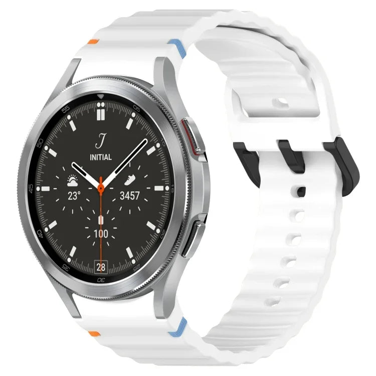 Wavy Grain Stitched Black Buckle Silicone Watch Band, For Samsung Galaxy Watch 5 40 / 44mm, For Samsung Galaxy Watch 5 Pro, For Samsung Galaxy Watch 4 40 / 44mm, For Samsung Galaxy Watch 4 Classic 42 / 46mm