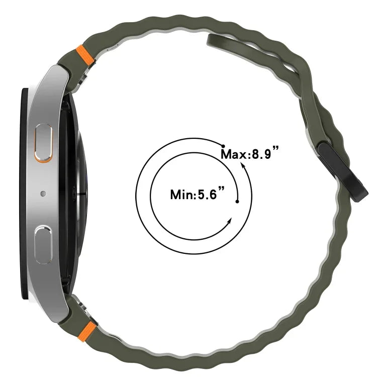Wavy Grain Stitched Black Buckle Silicone Watch Band, For Samsung Galaxy Watch 5 40 / 44mm, For Samsung Galaxy Watch 5 Pro, For Samsung Galaxy Watch 4 40 / 44mm, For Samsung Galaxy Watch 4 Classic 42 / 46mm