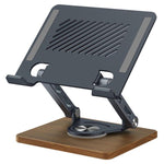 J27 Desktop Foldable Rotating Wooden Base Tablets Laptops Metal Cooling Holder, J27