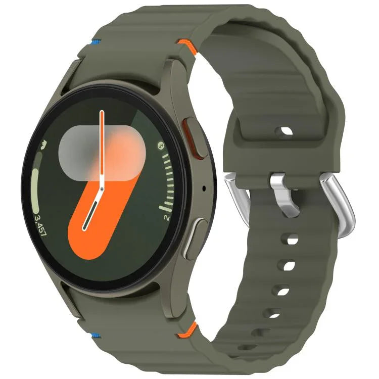 Wavy Grain Stitched Silver Buckle Silicone Watch Band, For Samsung Galaxy Watch 7 40 / 44mm