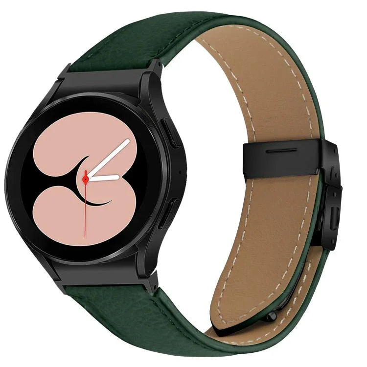 Quick Release Lychee Texture Black Turtle Back Buckle Leather Watch Band, For Samsung Galaxy Watch 7 40 / 44mm