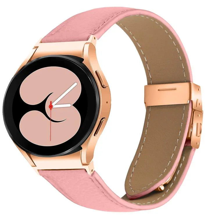 Quick Release Lychee Texture Rose Gold Turtle Back Buckle Leather Watch Band, For Samsung Galaxy Watch 7 40 / 44mm