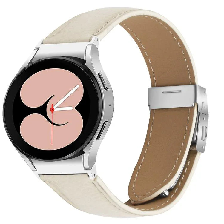 Quick Release Lychee Texture Silver Turtle Back Buckle Leather Watch Band, For Samsung Galaxy Watch 7 40 / 44mm
