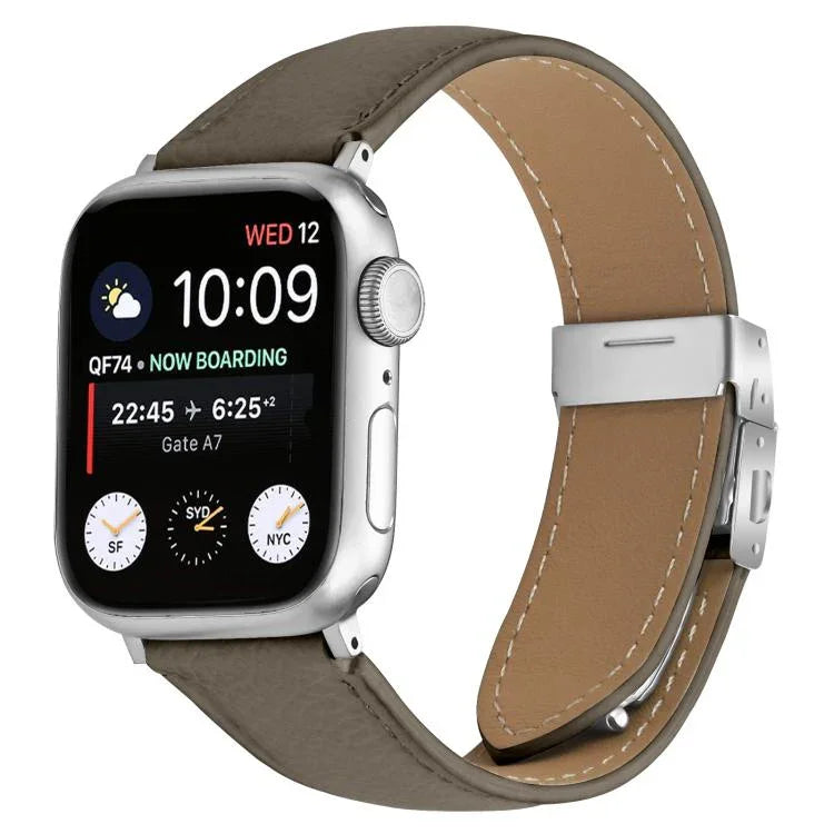 Lychee Texture Silver Turtle Back Buckle Leather Watch Band, For Apple Watch 46mm / 49mm / 45mm / 44mm, For Apple Watch 42mm / 41mm / 40mm / 38mm