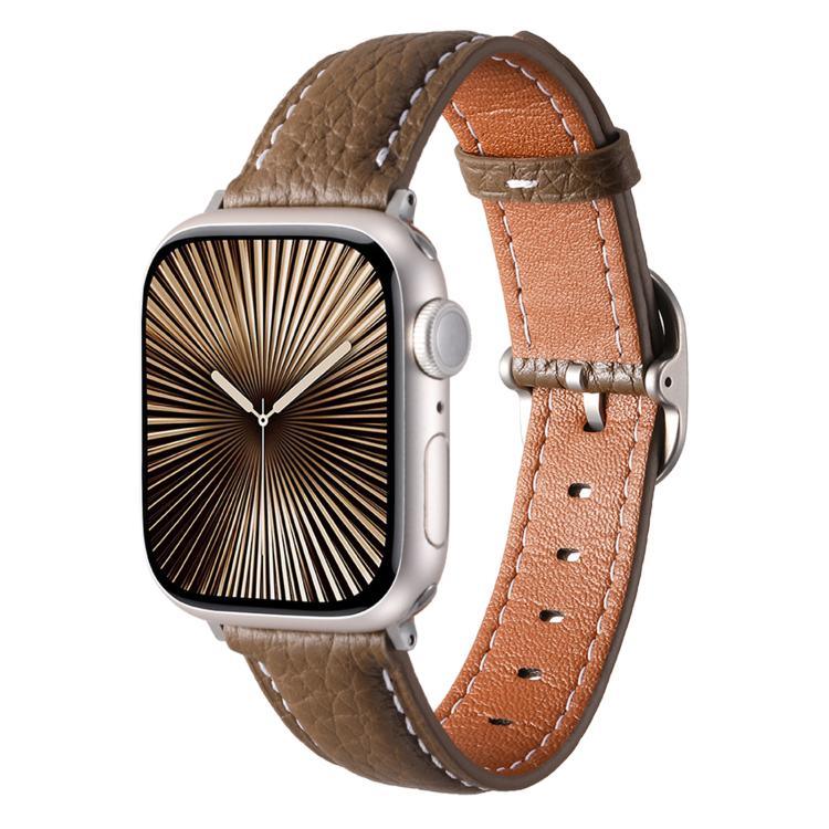 Square Buckle Litchi Texture Genuine Leather Watch Band, For Apple Watch 46mm / 49mm / 45mm / 44mm, For Apple Watch 42mm / 41mm / 40mm / 38mm