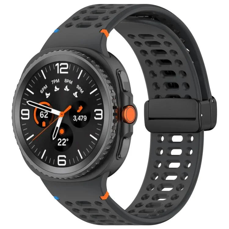Magnetic Black Buckle Breathable Stitched Silicone Watch Band, For Samsung Galaxy Watch8 / Watch8 Classic