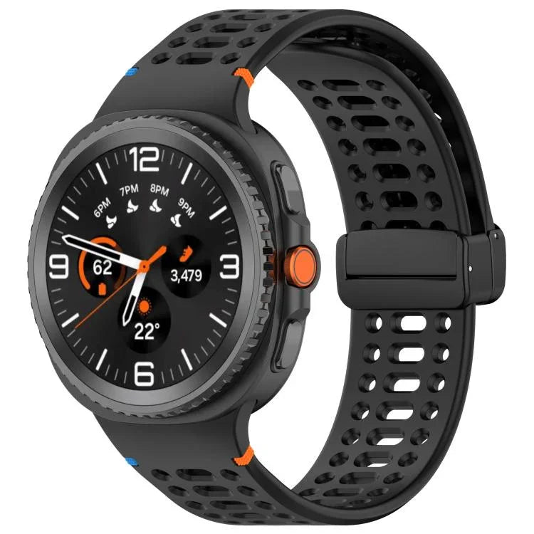 Magnetic Black Buckle Breathable Stitched Silicone Watch Band, For Samsung Galaxy Watch8 / Watch8 Classic
