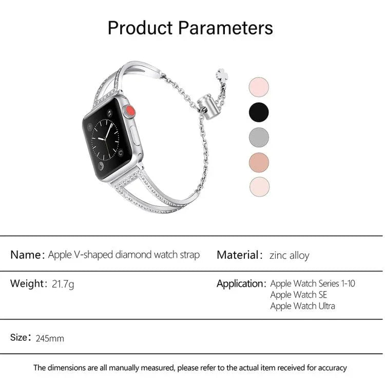 V-Shaped Diamond Zinc Alloy Watch Band, For Apple Watch 46mm / 49mm / 45mm / 44mm, For Apple Watch 42mm / 41mm / 40mm / 38mm