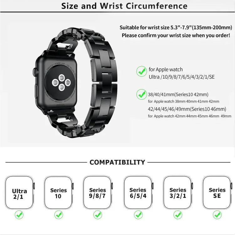 Square Diamond Zinc Alloy Watch Band, For Apple Watch 46mm / 49mm / 45mm / 44mm, For Apple Watch 42mm / 41mm / 40mm / 38mm