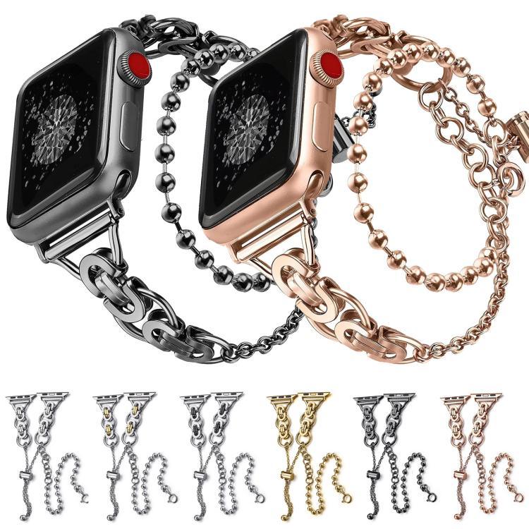 Double Circle Beaded Chain Zinc Alloy Watch Band, For Apple Watch 46mm / 49mm / 45mm / 44mm, For Apple Watch 42mm / 41mm / 40mm / 38mm