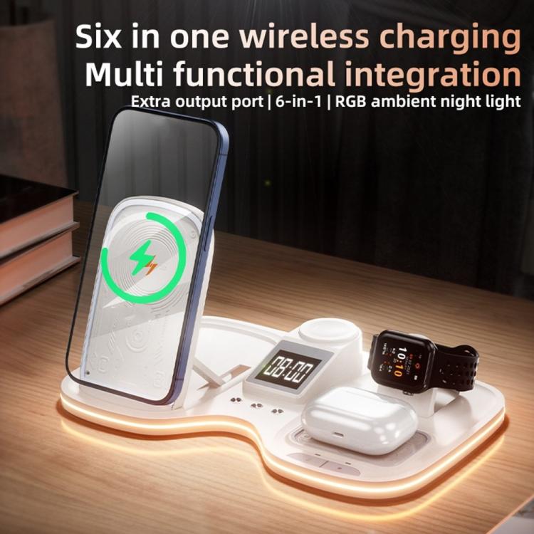 T60 Wireless Charging Station Phone Watch Earbuds Magnetic Desktop Charger with Time Display, T60