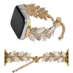 Leaf Shaped Diamond Studded Bracelet Alloy Watch Band, For Apple Watch 46mm / 49mm / 45mm / 44mm, For Apple Watch 42mm / 41mm / 40mm / 38mm