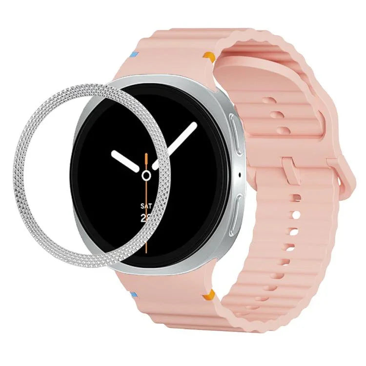 Rhombic Texture Bezel and Wavy Grain Stitched Color Buckle Silicone Watch Band, For Samsung Galaxy Watch8 44mm, For Samsung Galaxy Watch8 40mm