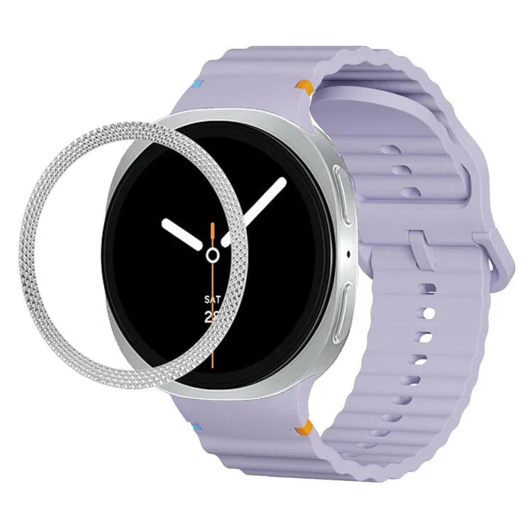 Rhombic Texture Bezel and Wavy Grain Stitched Color Buckle Silicone Watch Band, For Samsung Galaxy Watch8 44mm, For Samsung Galaxy Watch8 40mm