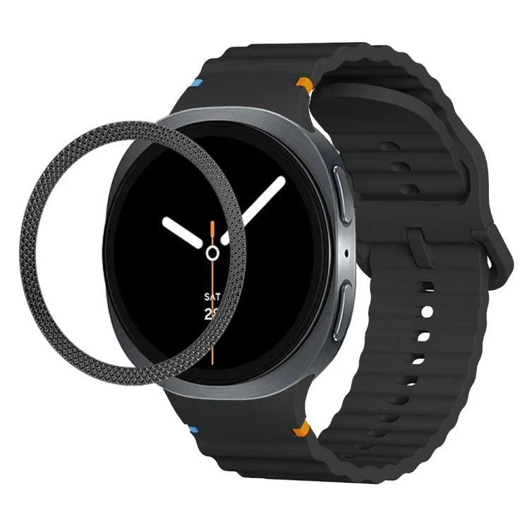 Rhombic Texture Bezel and Wavy Grain Stitched Color Buckle Silicone Watch Band, For Samsung Galaxy Watch8 44mm, For Samsung Galaxy Watch8 40mm