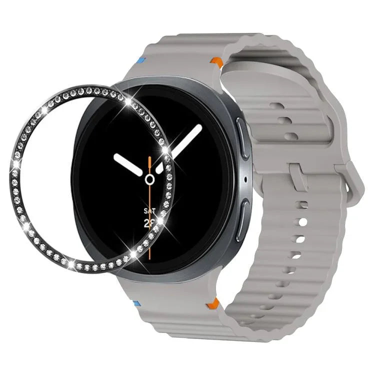 Diamond Bezel and Wavy Grain Stitched Color Buckle Silicone Watch Band, For Samsung Galaxy Watch8 44mm, For Samsung Galaxy Watch8 40mm