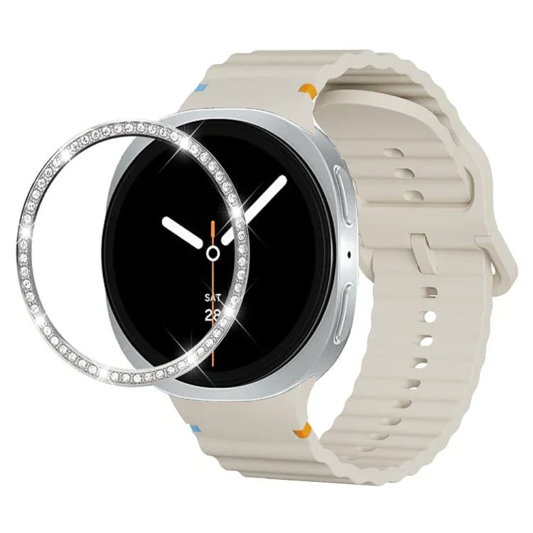 Diamond Bezel and Wavy Grain Stitched Color Buckle Silicone Watch Band, For Samsung Galaxy Watch8 44mm, For Samsung Galaxy Watch8 40mm