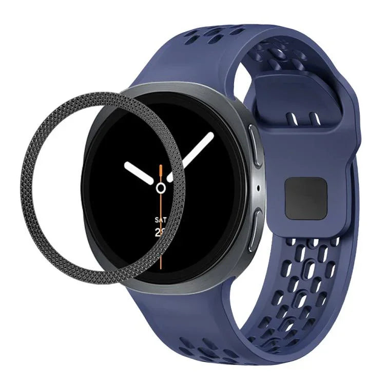 Rhombic Texture Bezel and Black Reverse Buckle Silicone Watch Band, For Samsung Galaxy Watch8 44mm, For Samsung Galaxy Watch8 40mm